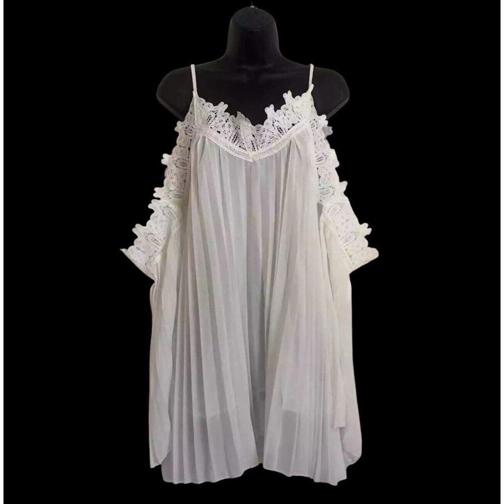Pleated crochet cold shoulder tunic or mini dress Women’s Size S Small